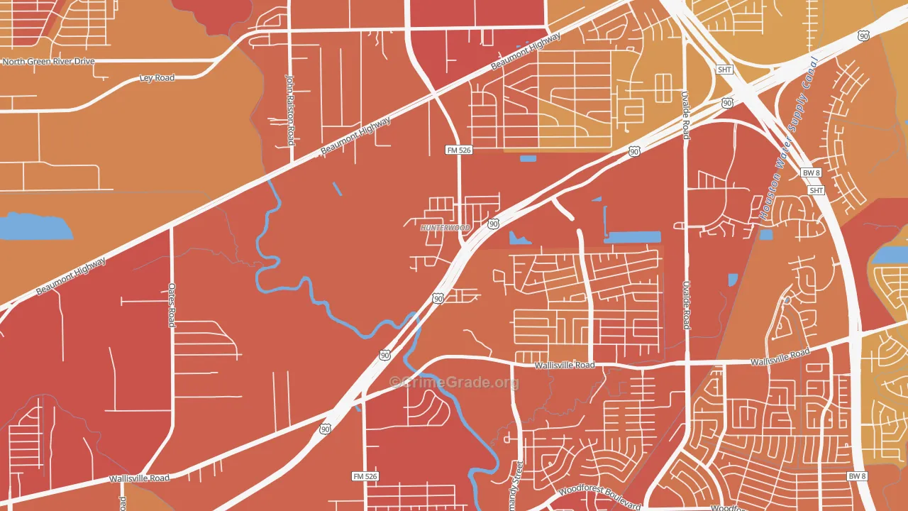 Hunterwood, Houston, TX Map of Murder Rates