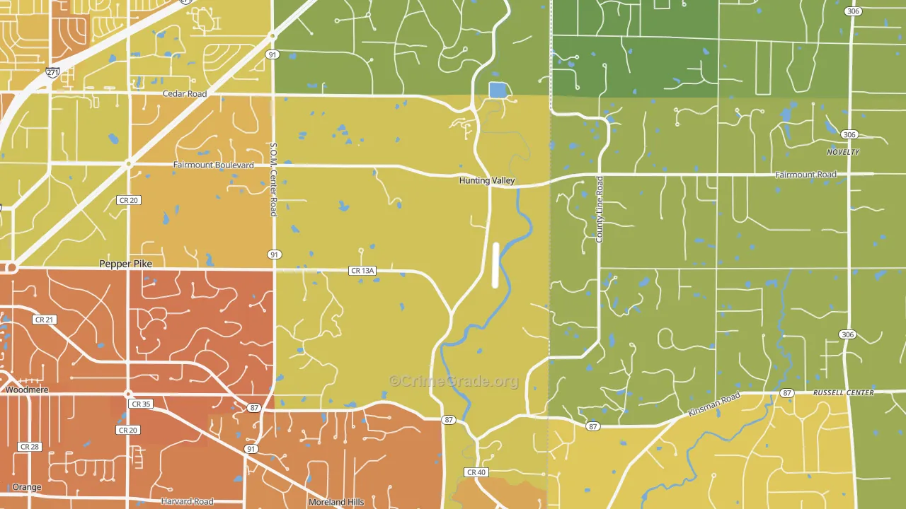 Hunting Valley, OH Map of Murder Rates