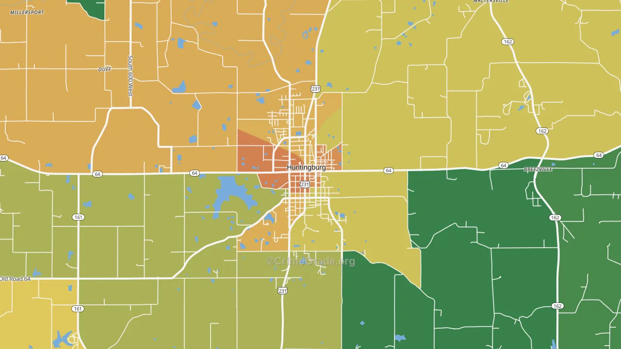 Huntingburg, IN Map of Murder Rates