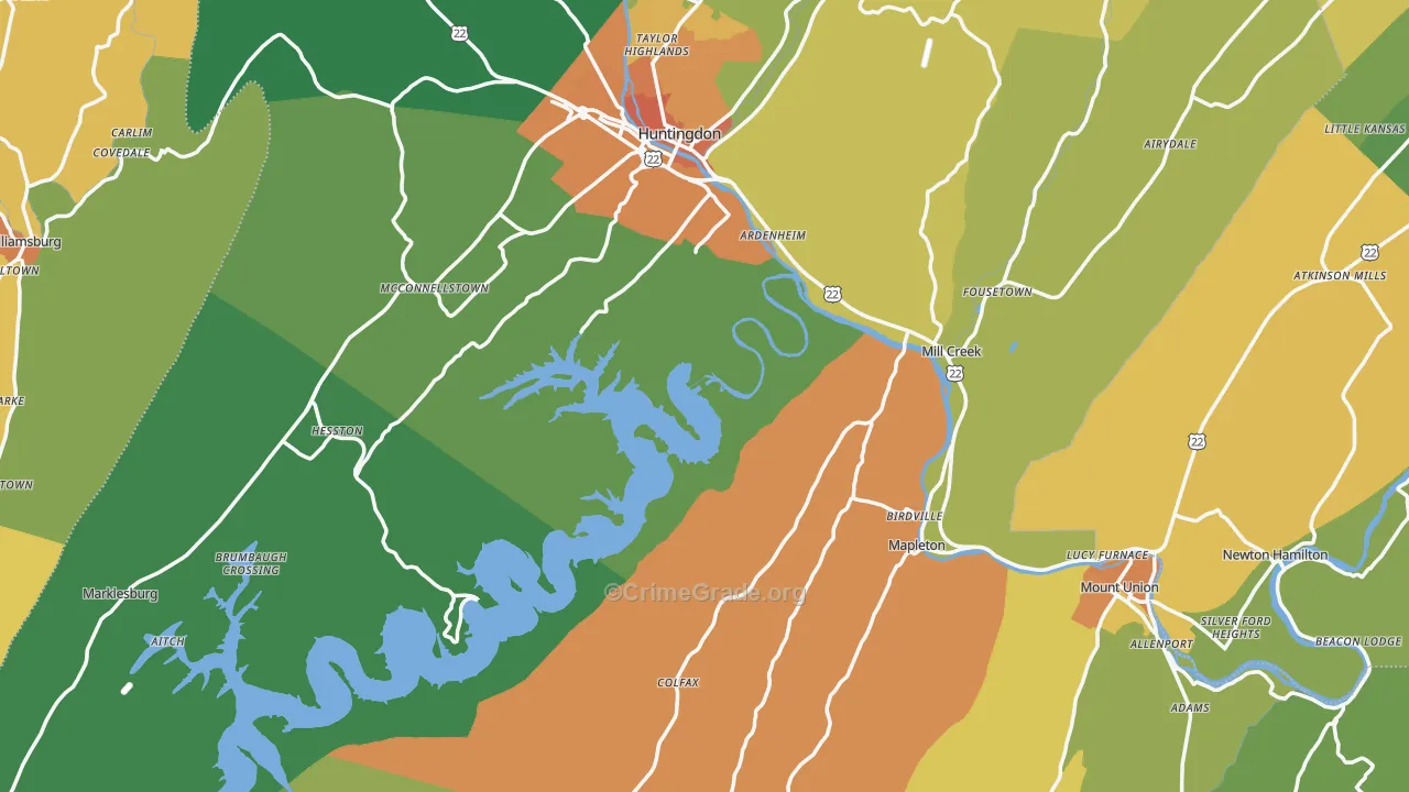 Huntingdon County, PA Map of Murder Rates