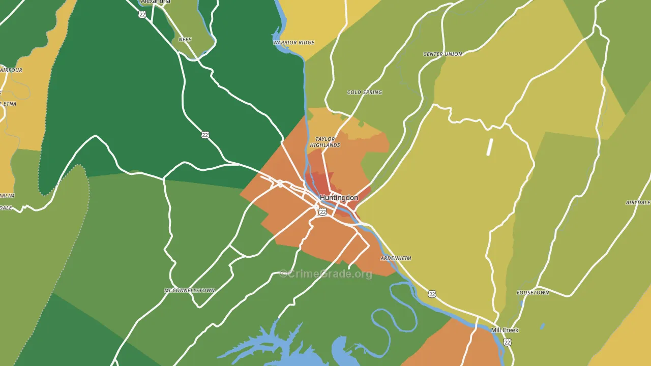 Huntingdon, PA Map of Murder Rates