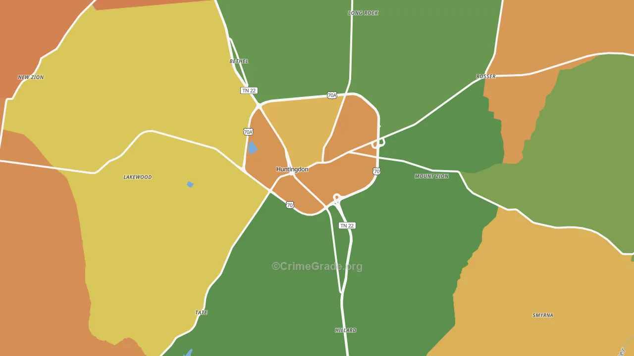 Huntingdon, TN Map of Murder Rates
