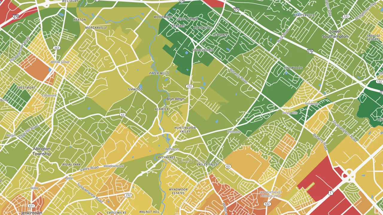 Huntingdon Valley, PA Map of Murder Rates
