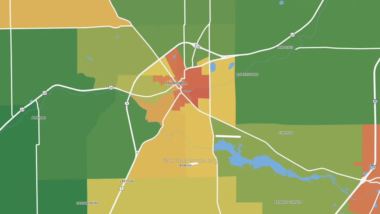 Huntington County, IN Map of Murder Rates