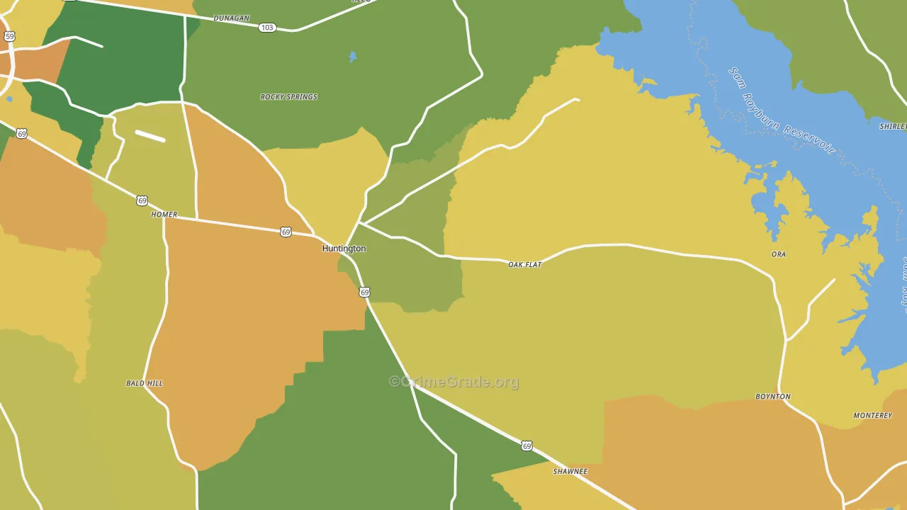 Huntington, TX Map of Murder Rates