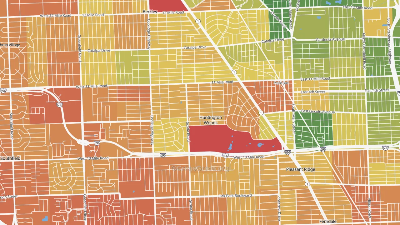 Huntington Woods, MI Map of Murder Rates