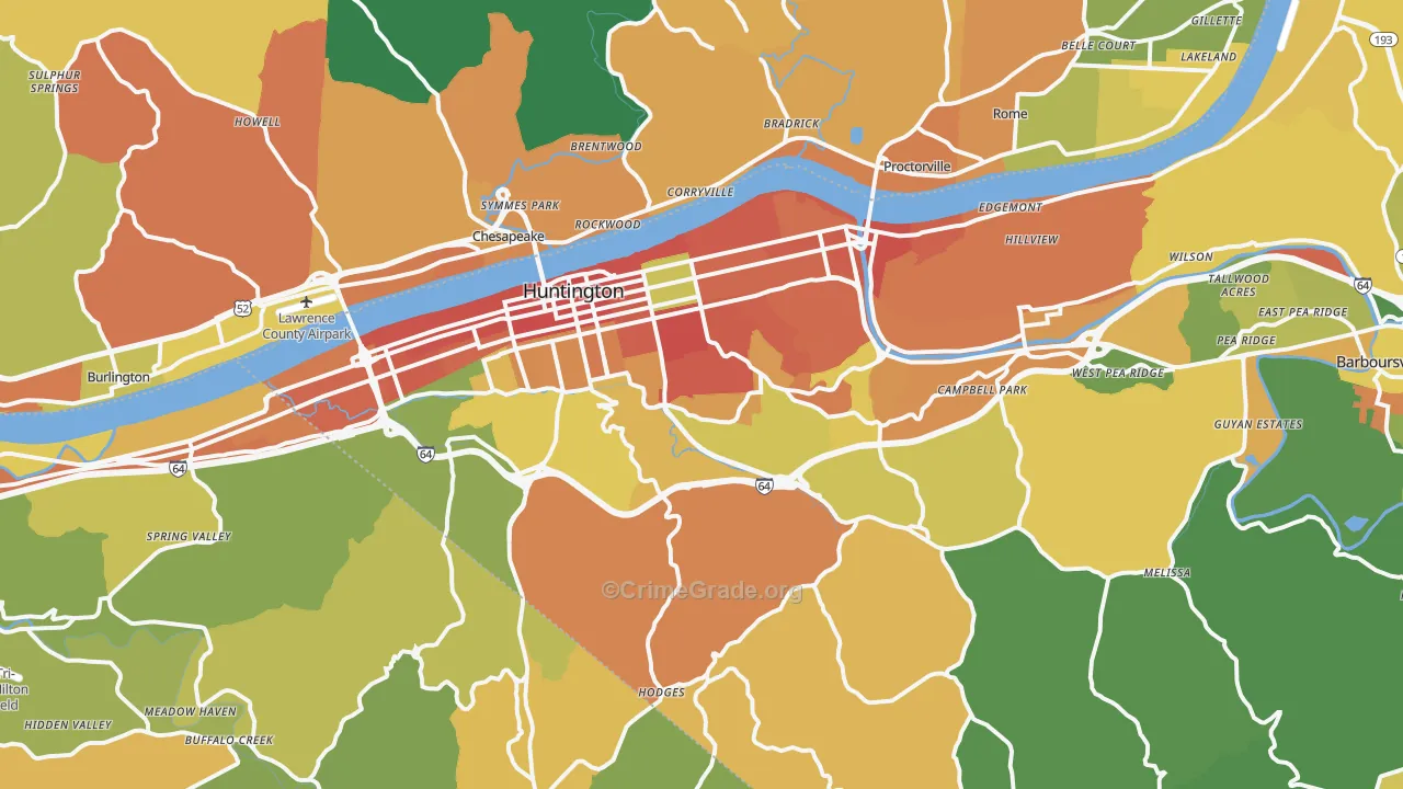 Huntington, WV Map of Murder Rates