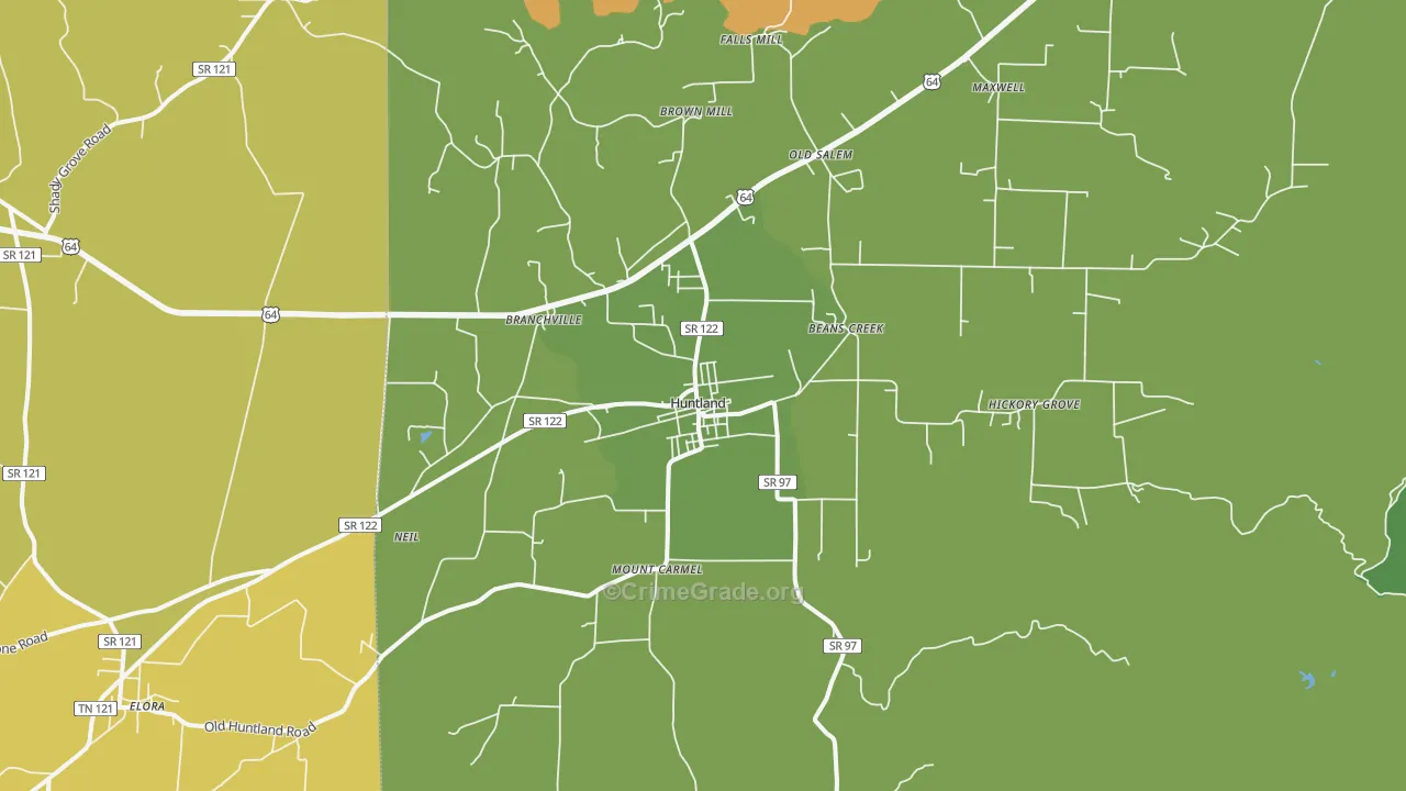 Huntland, TN Map of Murder Rates