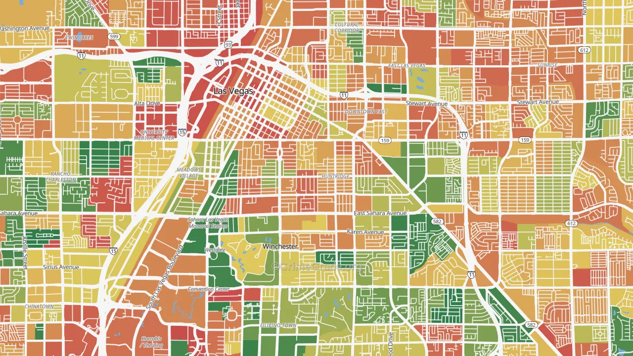 Huntridge, Las Vegas, NV Map of Murder Rates