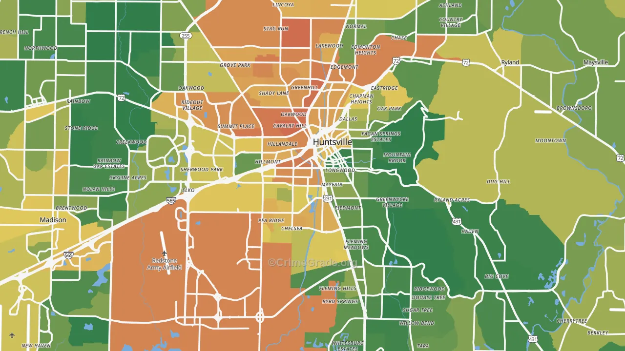 Huntsville, AL Map of Murder Rates