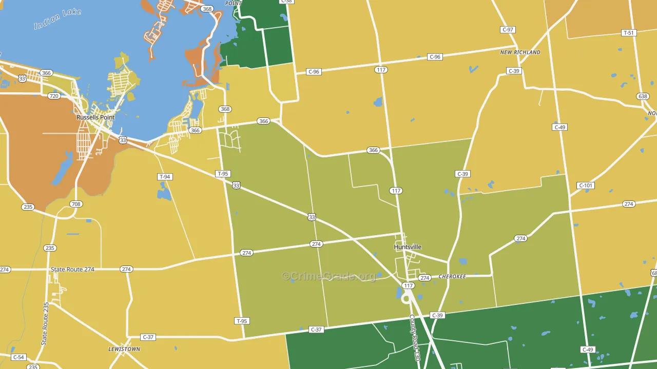 Huntsville, OH Map of Murder Rates
