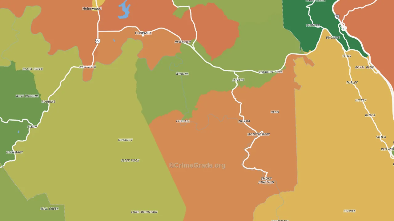 Huntsville, TN Map of Murder Rates