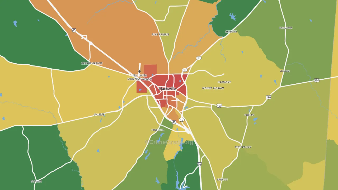 Huntsville, TX Map of Murder Rates