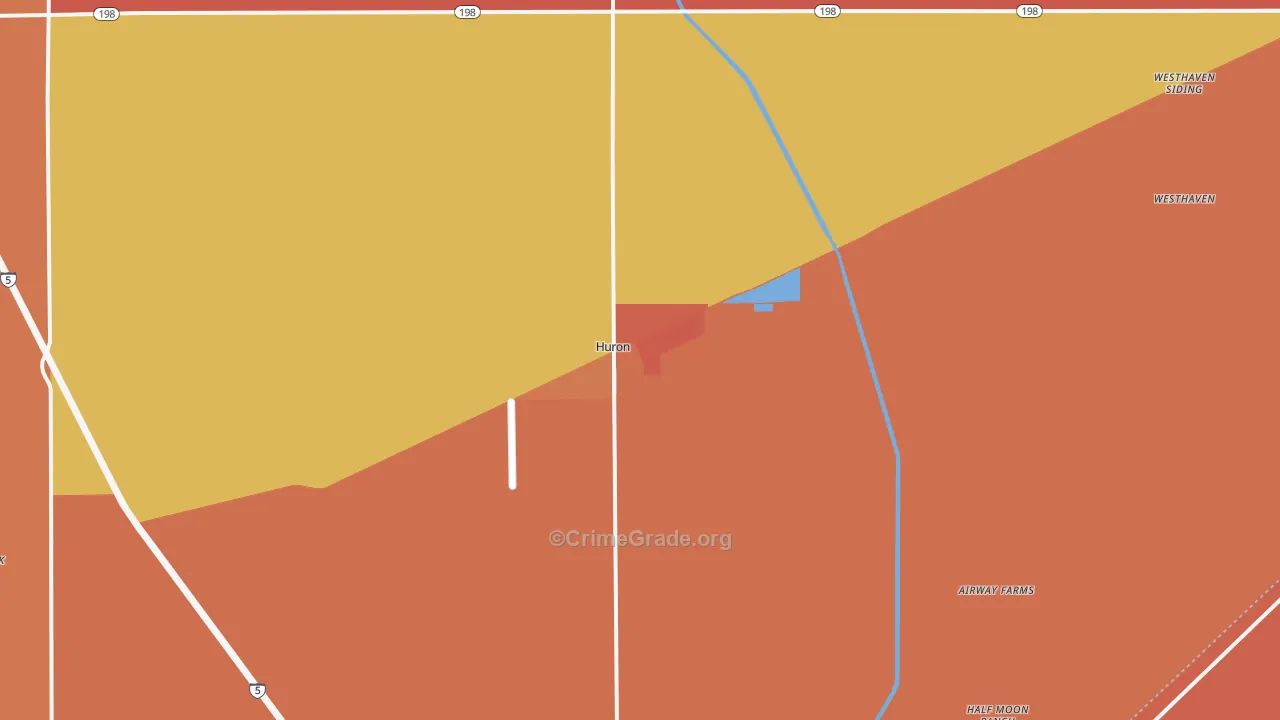 Huron, CA Map of Murder Rates