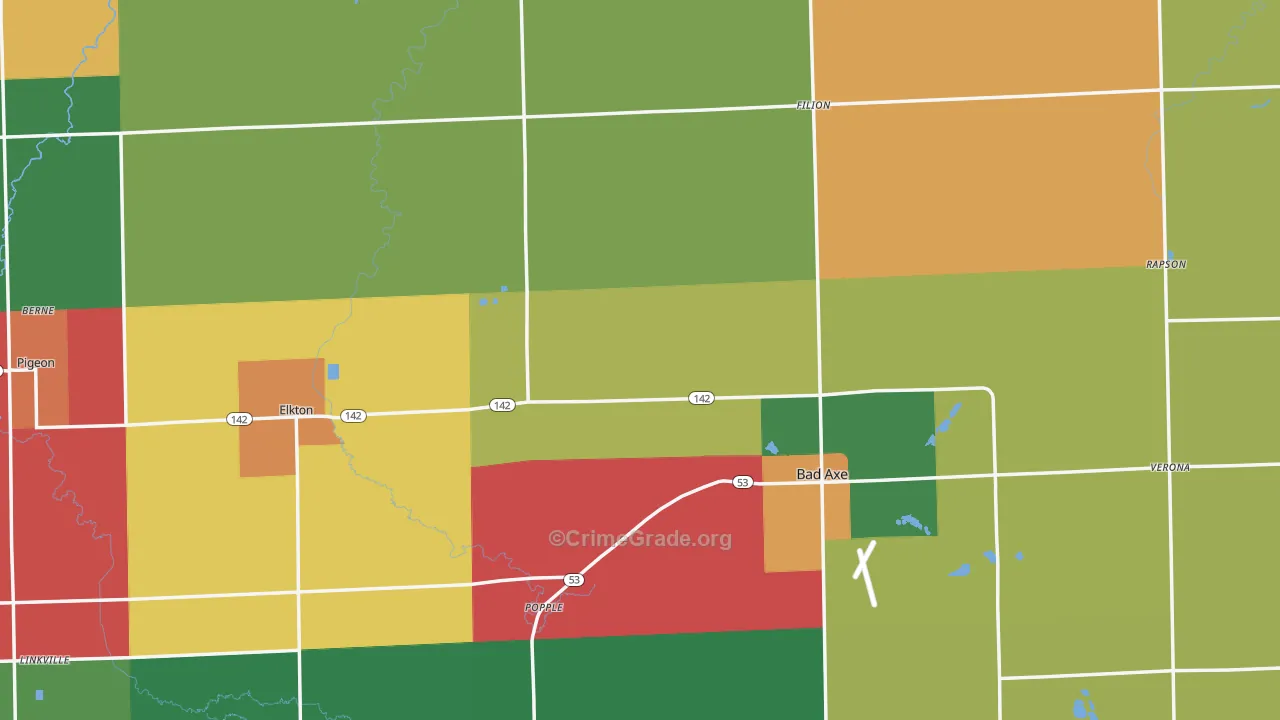Huron County, MI Map of Murder Rates