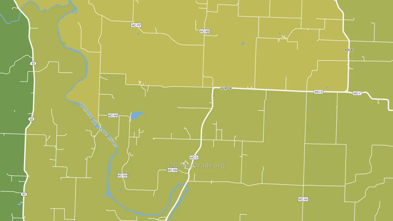 Huron, MO Map of Murder Rates