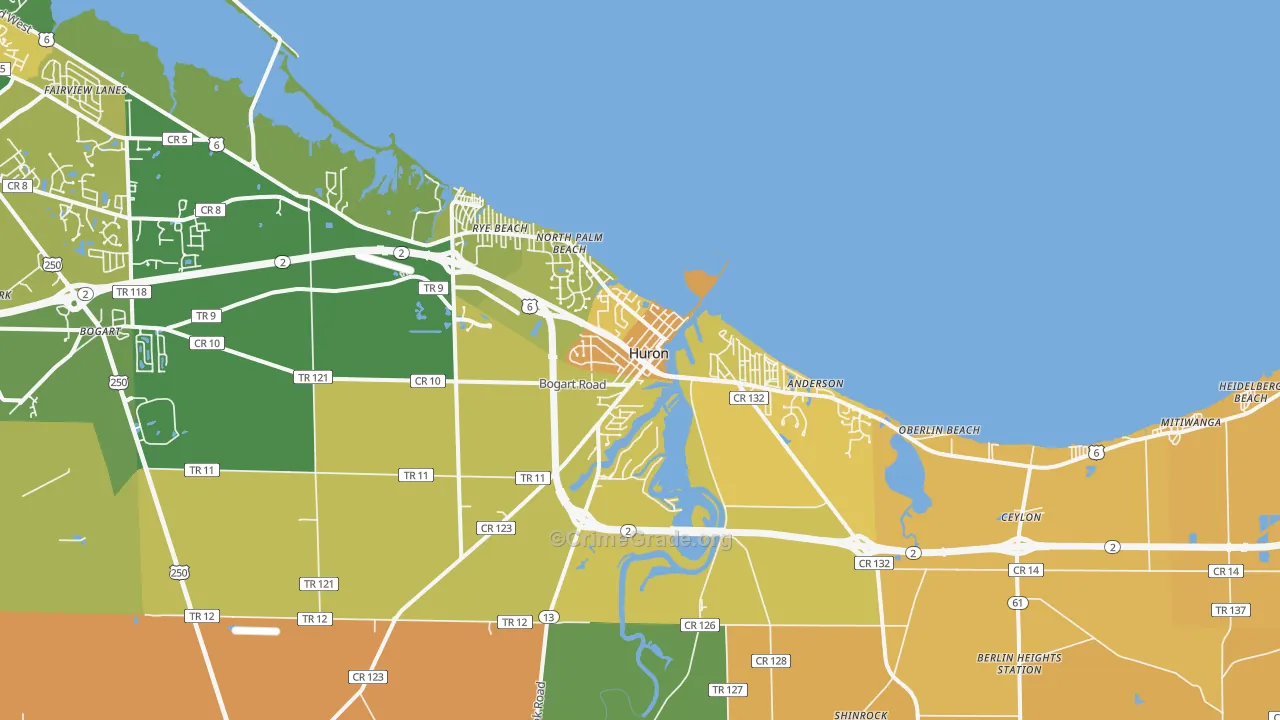 Huron, OH Map of Murder Rates