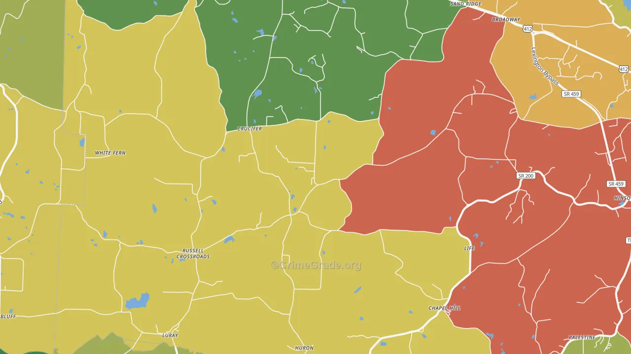 Huron, TN Map of Murder Rates