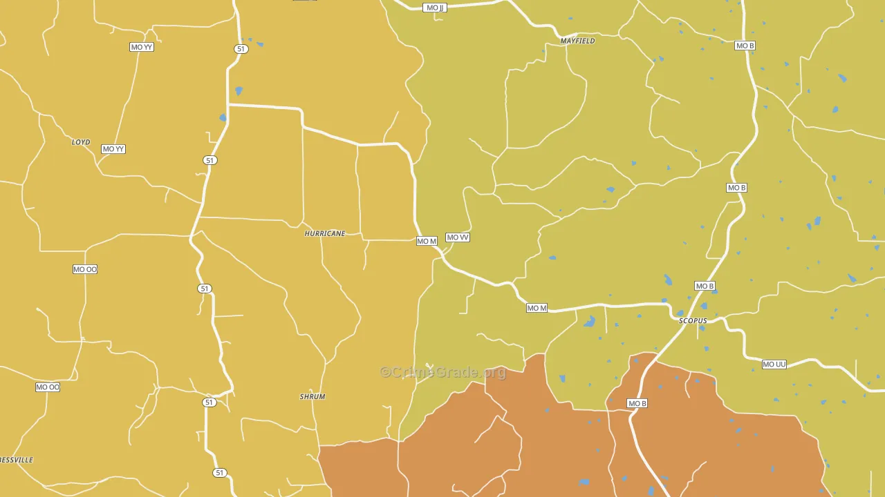Hurricane, MO Map of Murder Rates