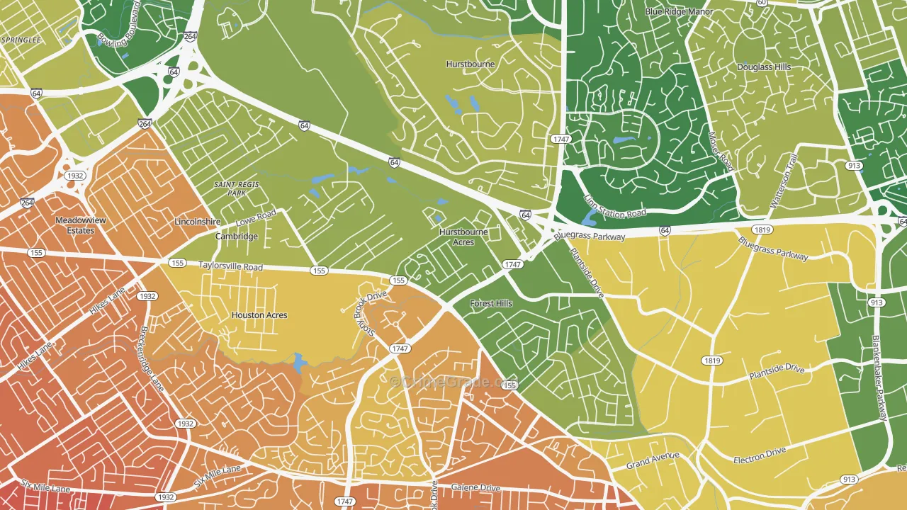 Hurstbourne Acres, KY Map of Murder Rates