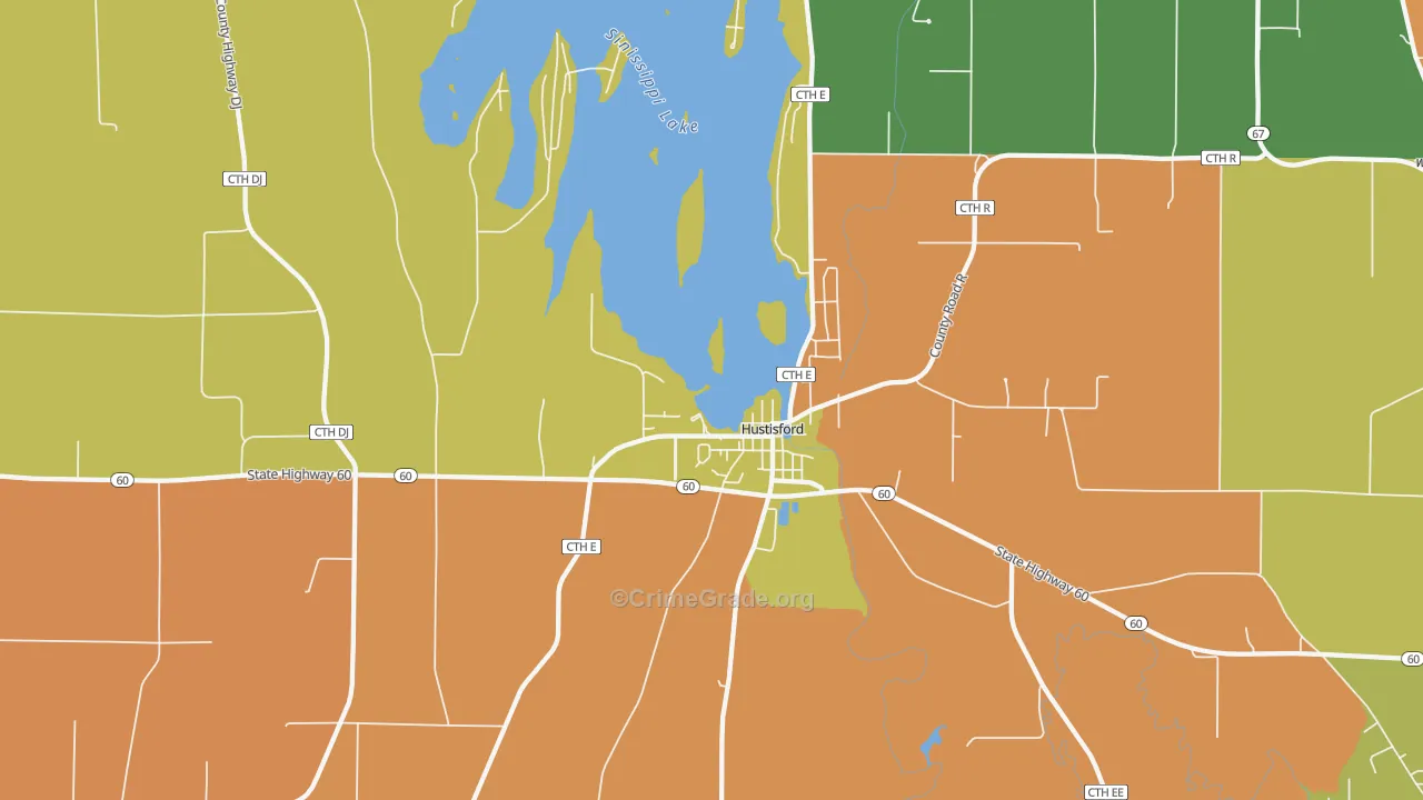 Hustisford, WI Map of Murder Rates