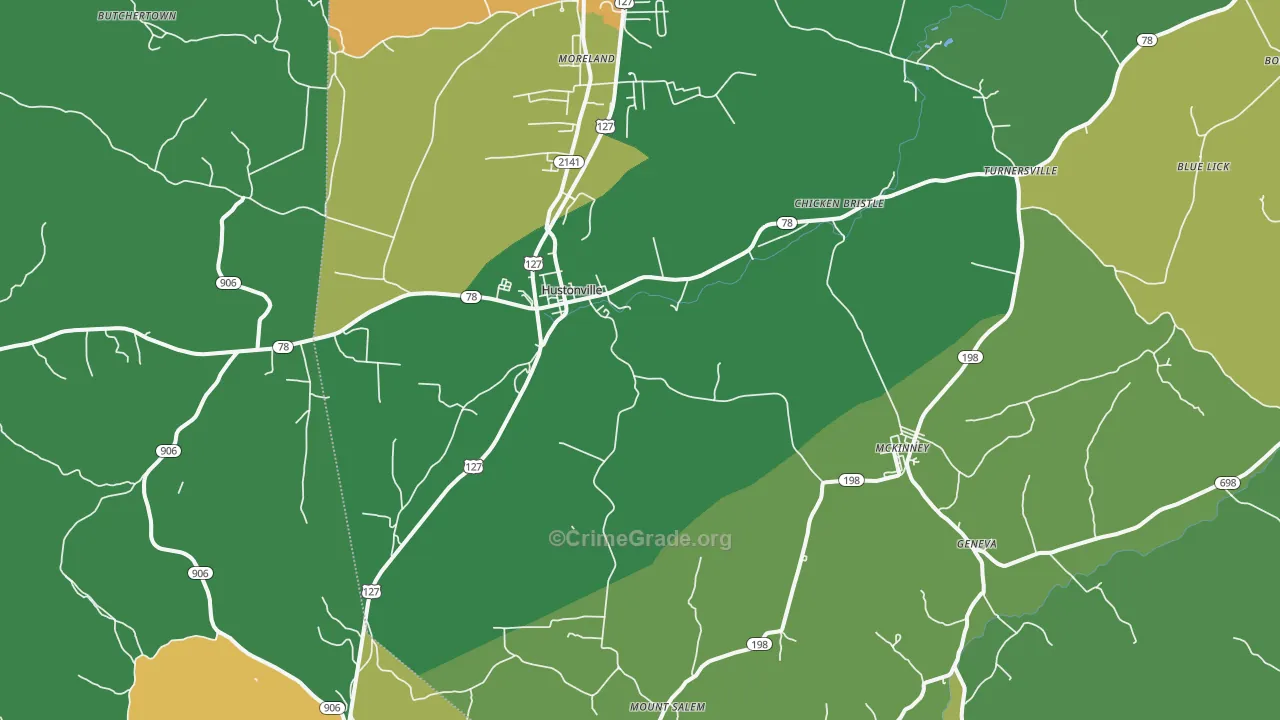 Hustonville, KY Map of Murder Rates