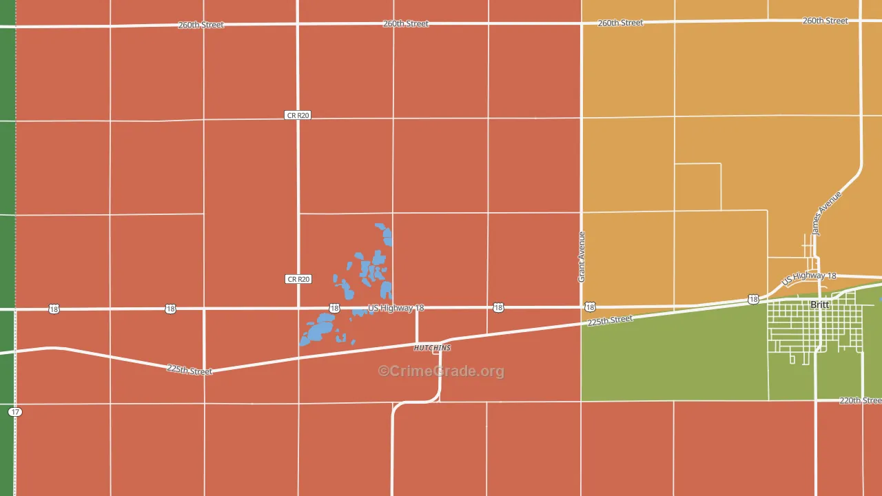Hutchins, IA Map of Murder Rates