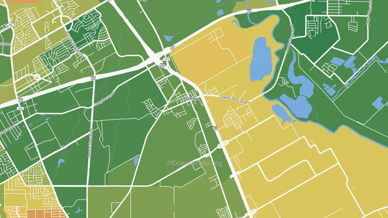 Hutchins, TX Map of Murder Rates