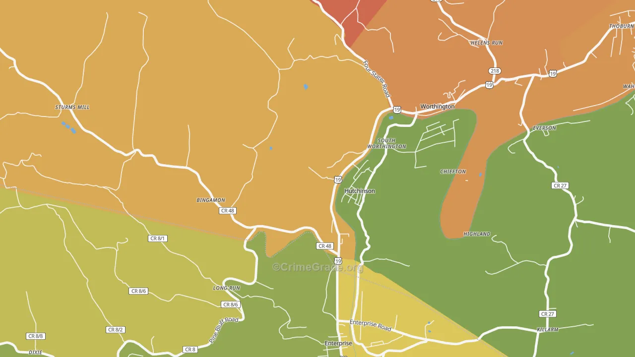 Hutchinson, WV Map of Murder Rates