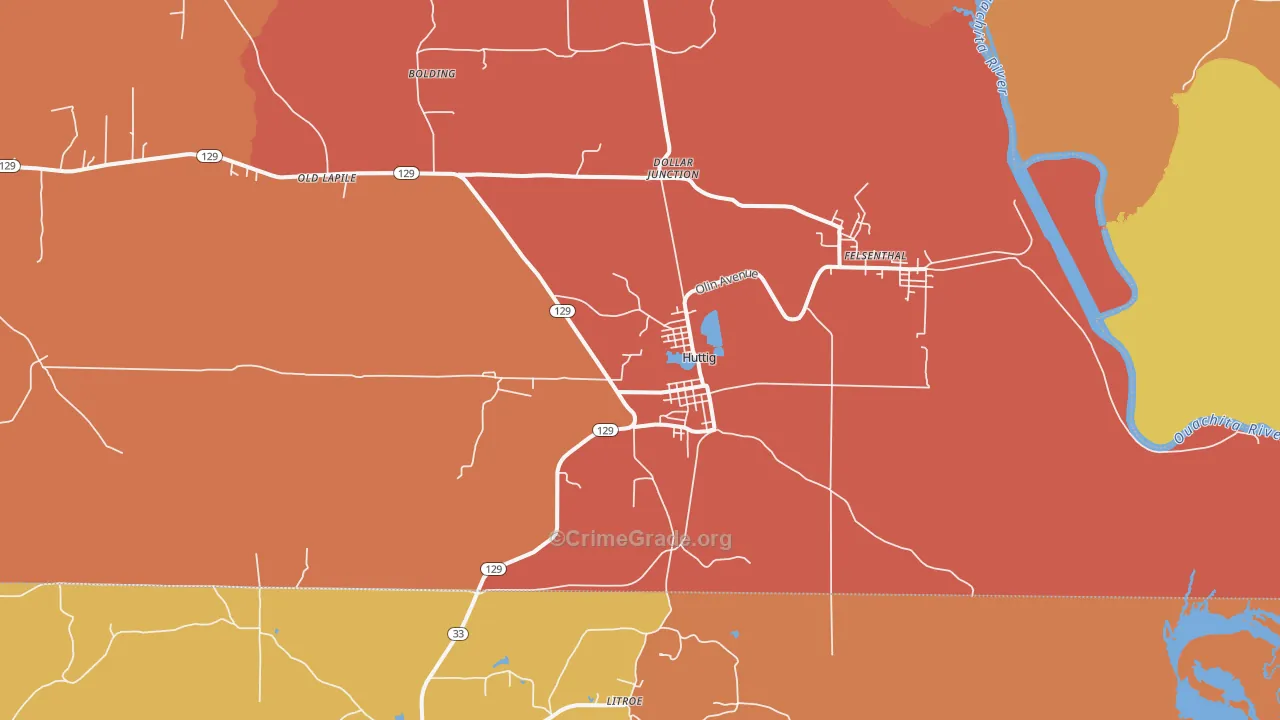 Huttig, AR Map of Murder Rates