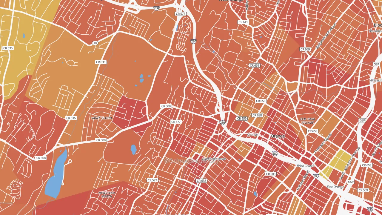 Hutton Park, West Orange, NJ Map of Murder Rates