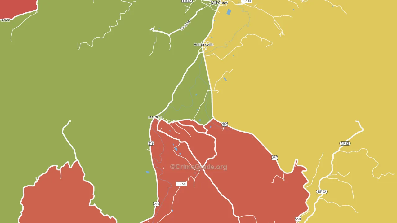 Huttonsville, WV Map of Murder Rates