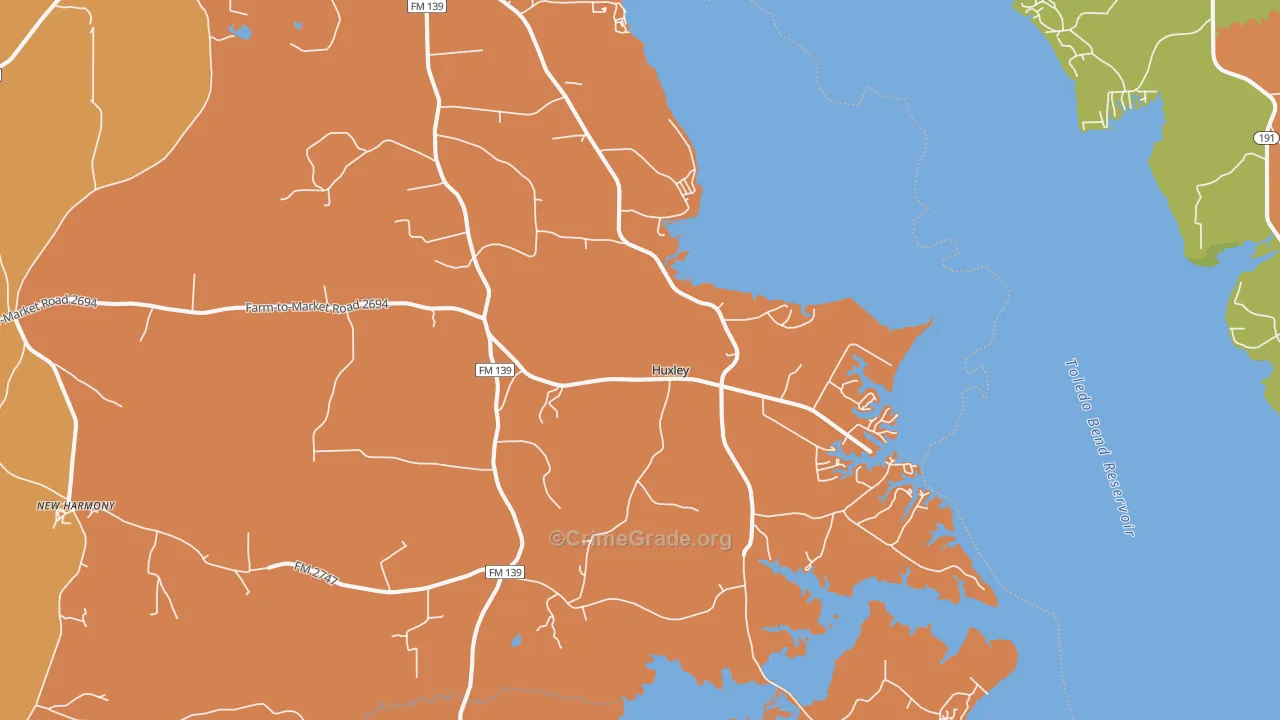 Huxley, TX Map of Murder Rates
