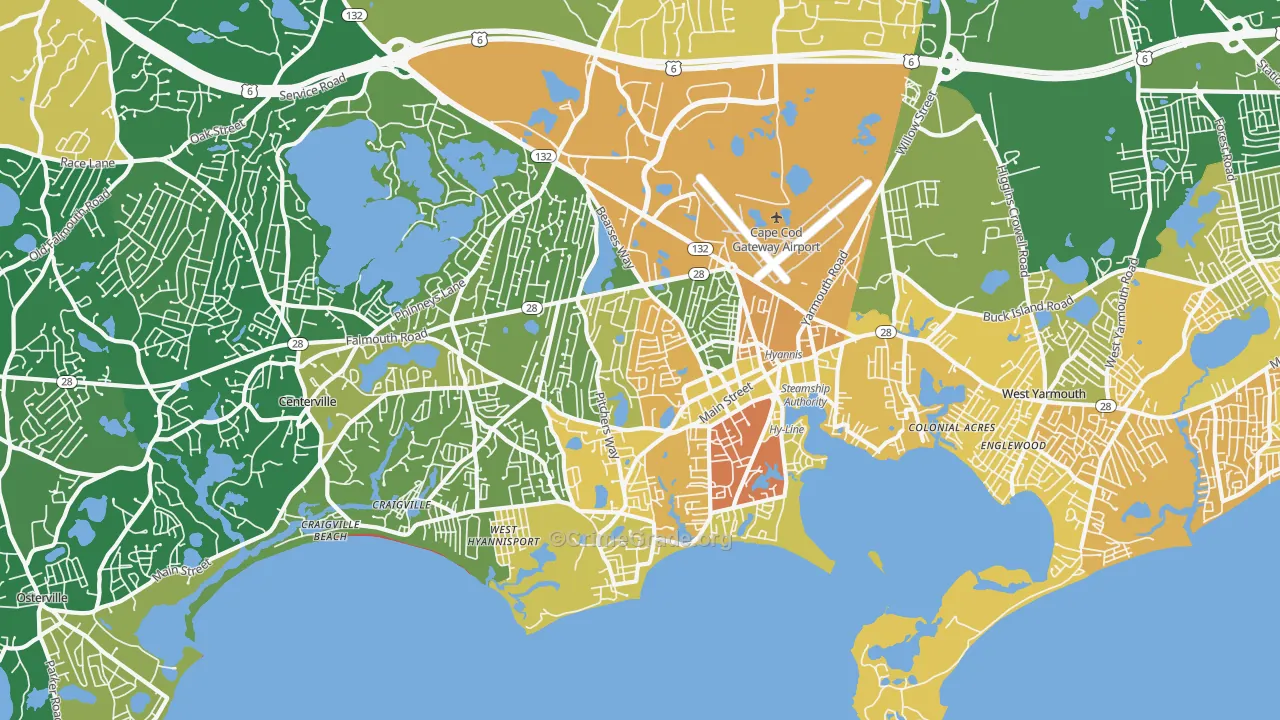 Hyannis, Barnstable Town, MA Map of Murder Rates