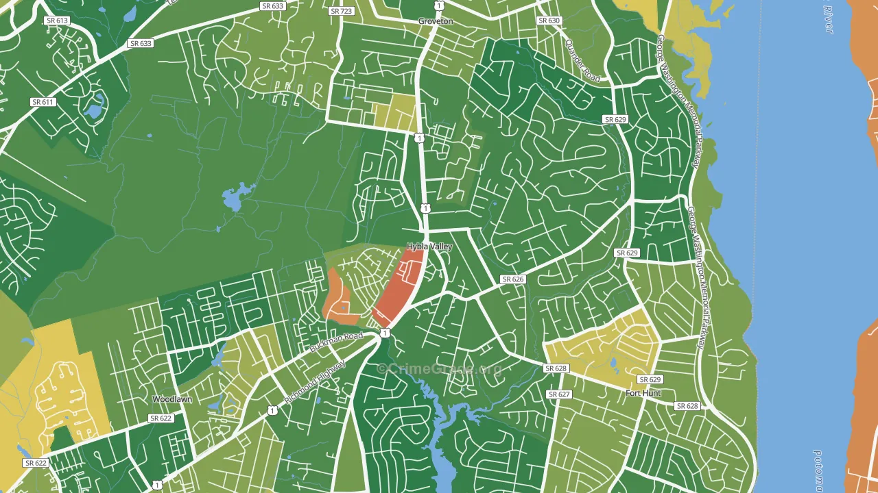 Hybla Valley, Alexandria, VA Map of Murder Rates