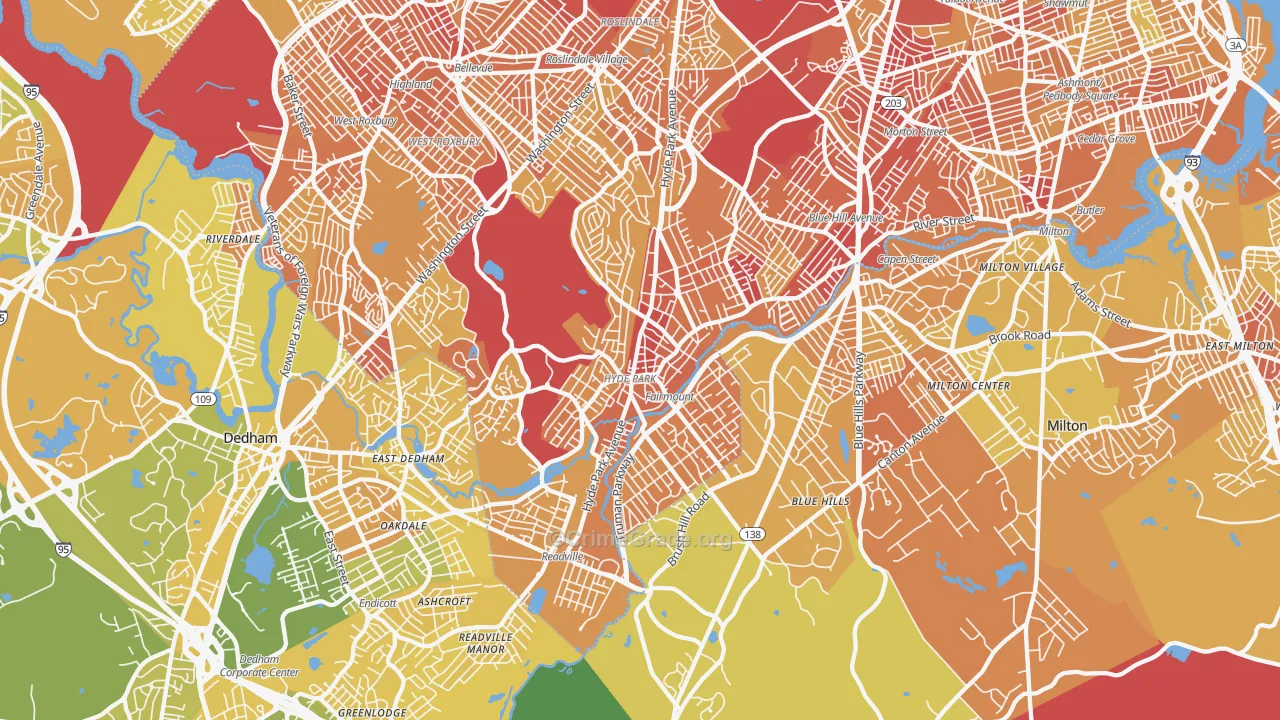 Hyde Park, MA Map of Murder Rates