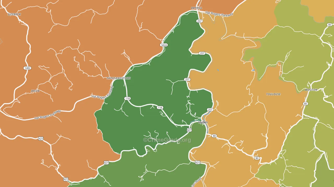 Hyden, KY Map of Murder Rates