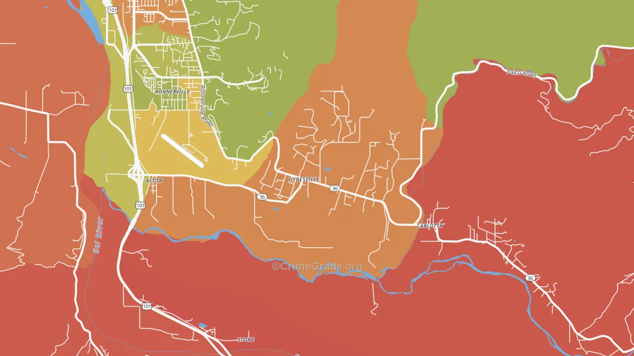 Hydesville, CA Map of Murder Rates