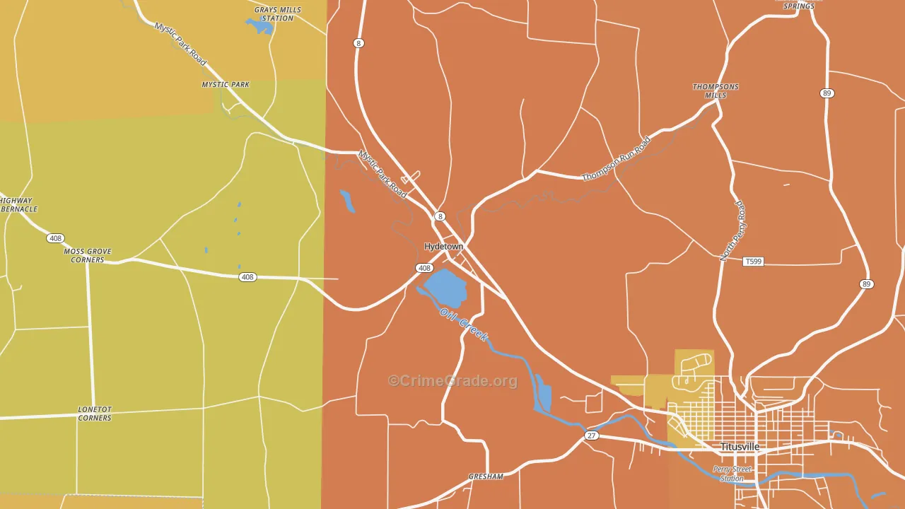 Hydetown, PA Map of Murder Rates