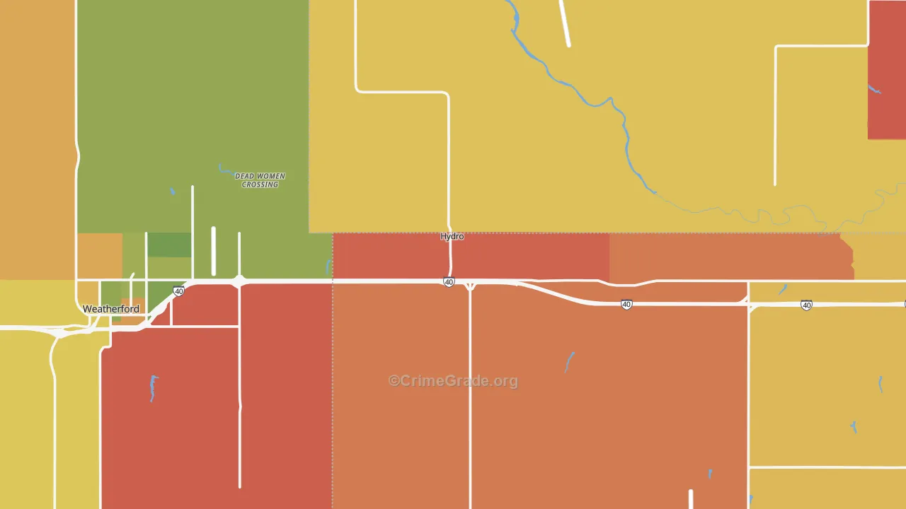 Hydro, OK Map of Murder Rates