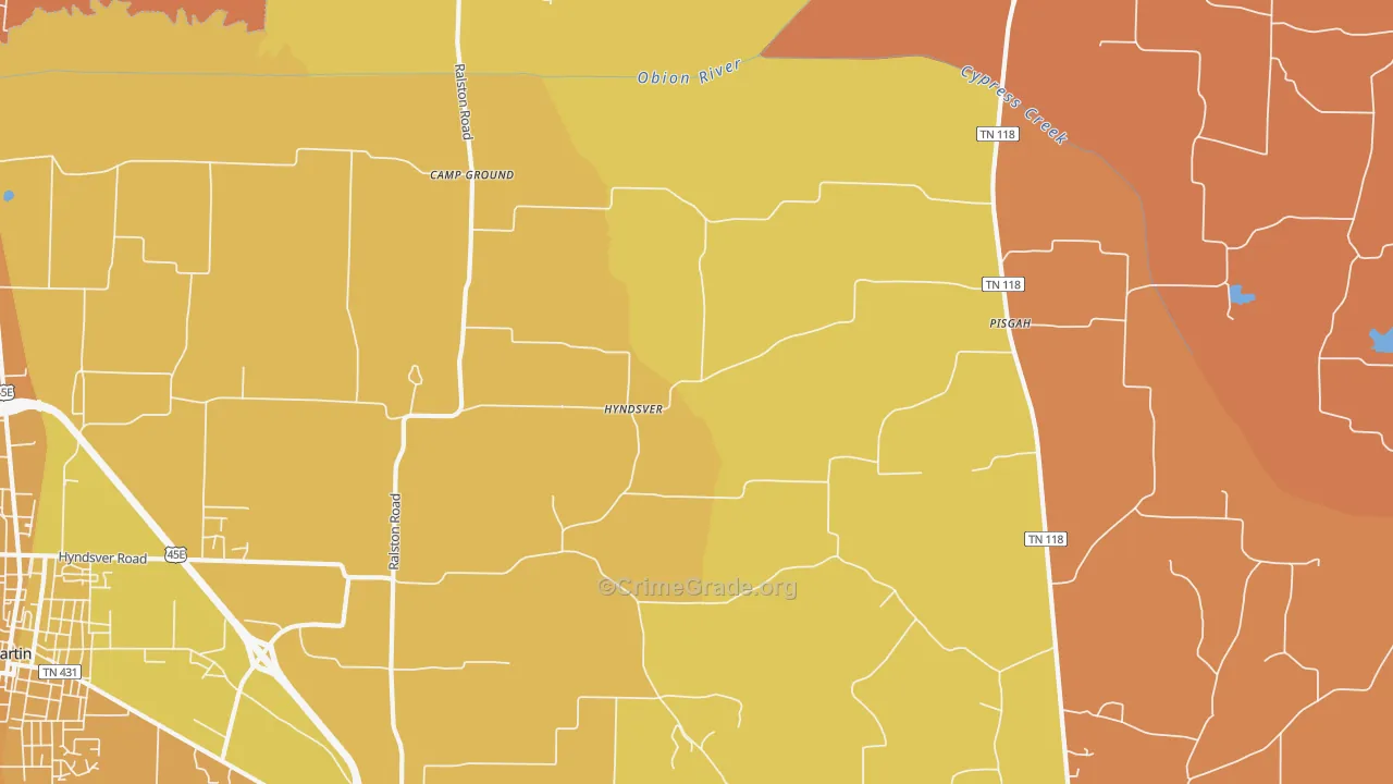 Hyndsver, TN Map of Murder Rates
