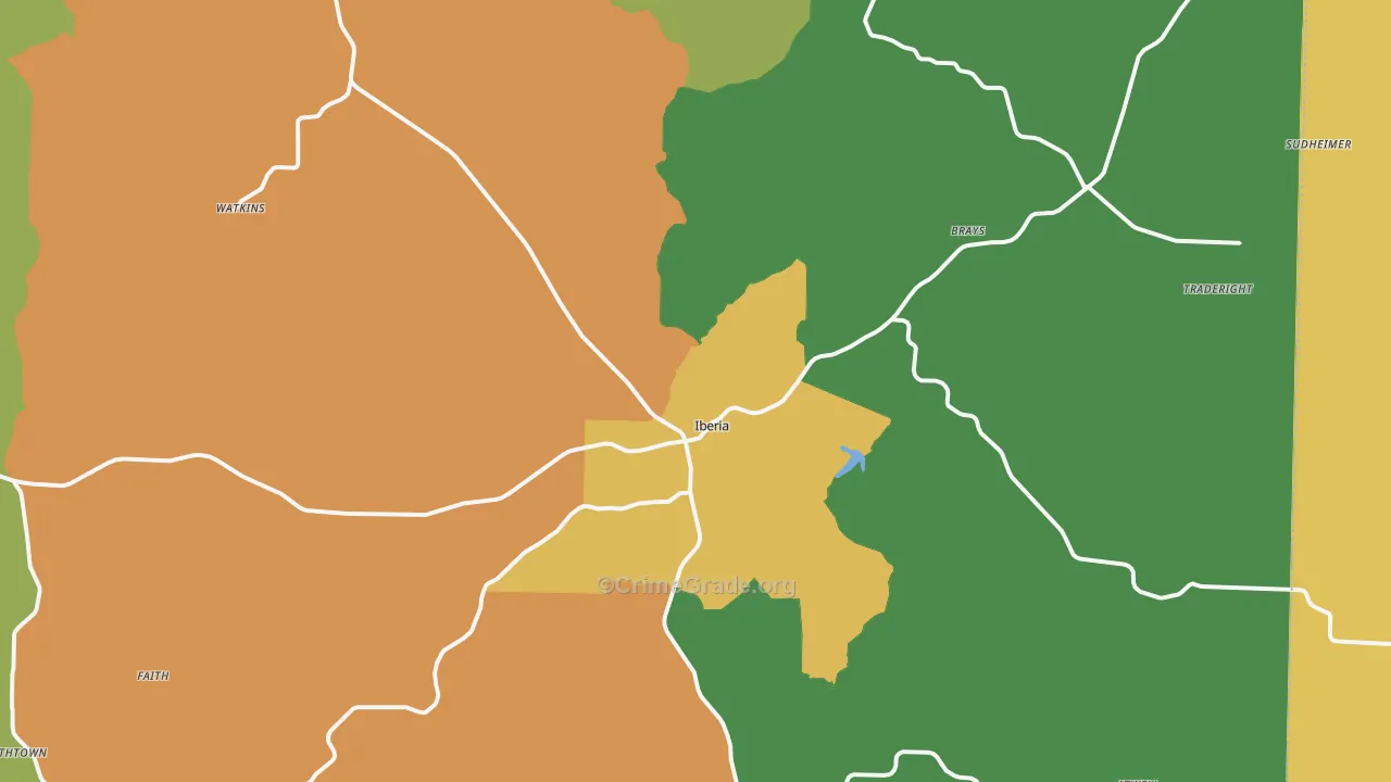 Iberia, MO Map of Murder Rates