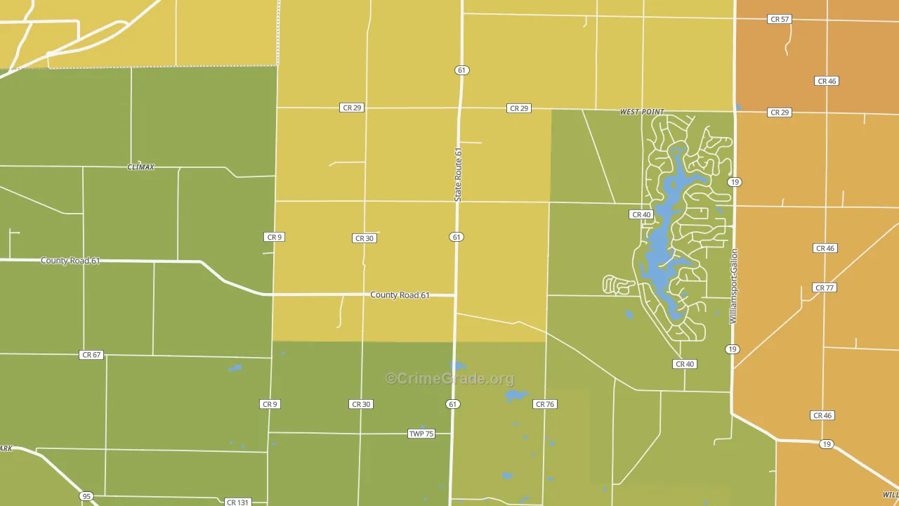 Iberia, OH Map of Murder Rates
