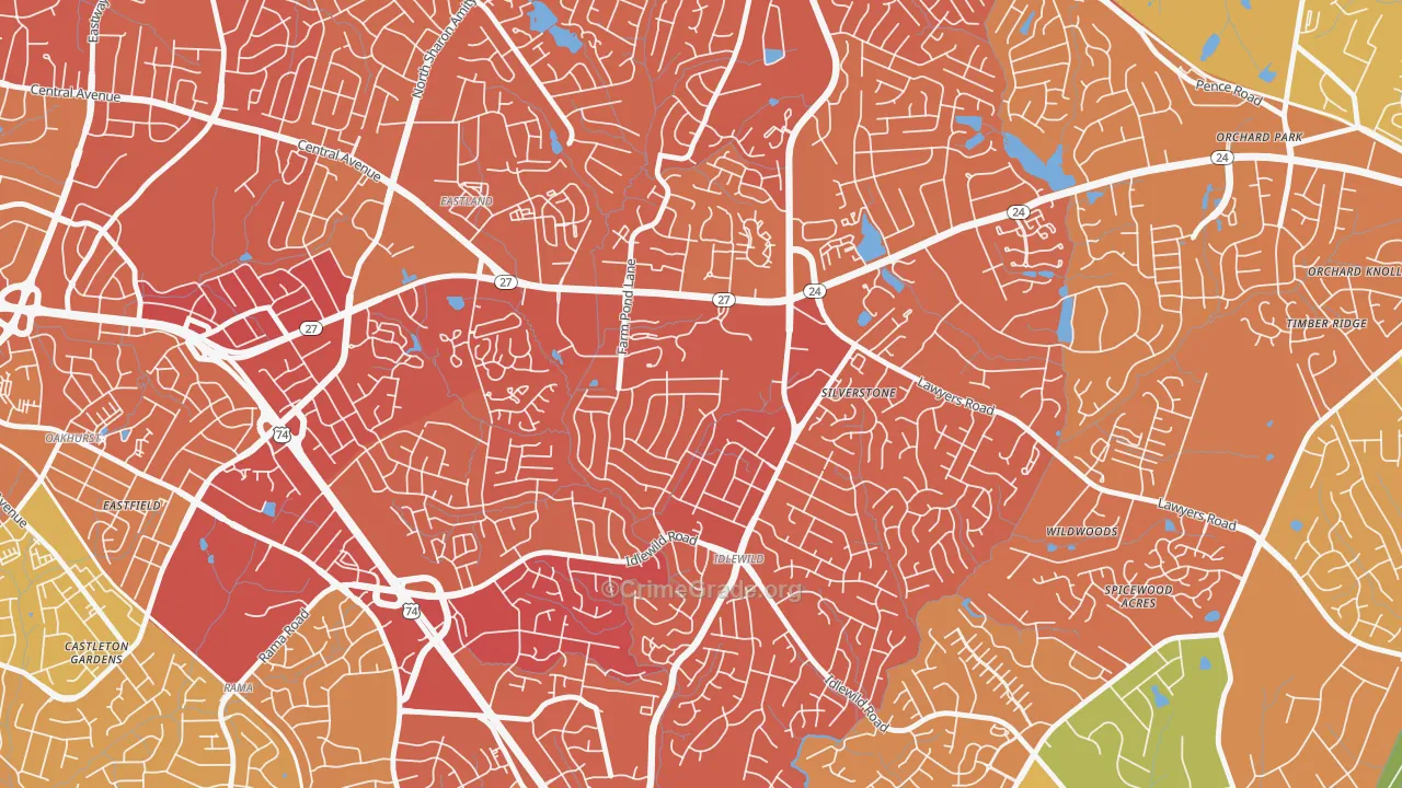 Idlewild Farms, Charlotte, NC Map of Murder Rates