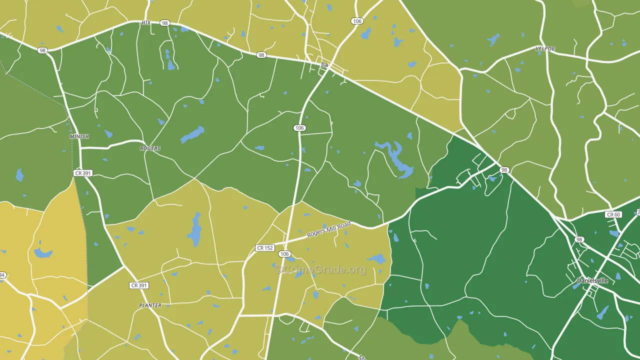 Ila, GA Map of Murder Rates