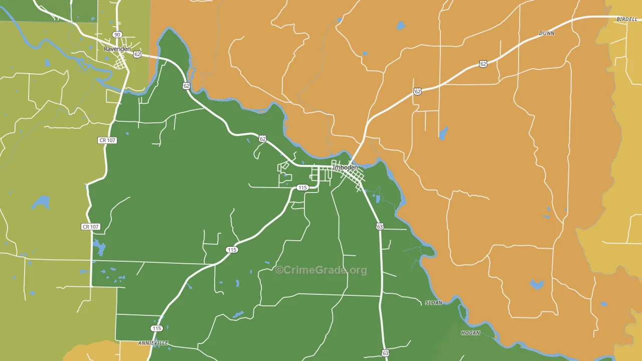 Imboden, AR Map of Murder Rates