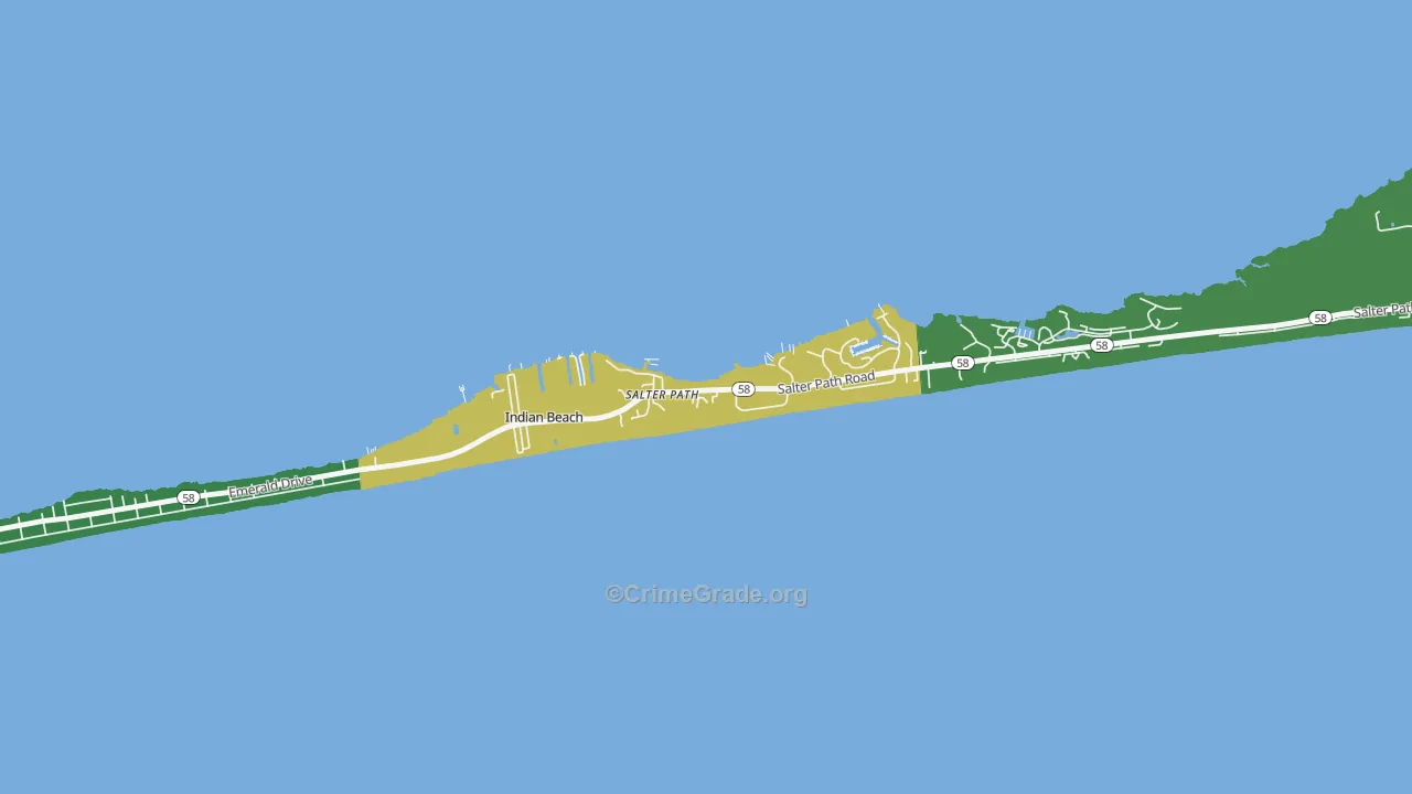 Indian Beach, NC Map of Murder Rates