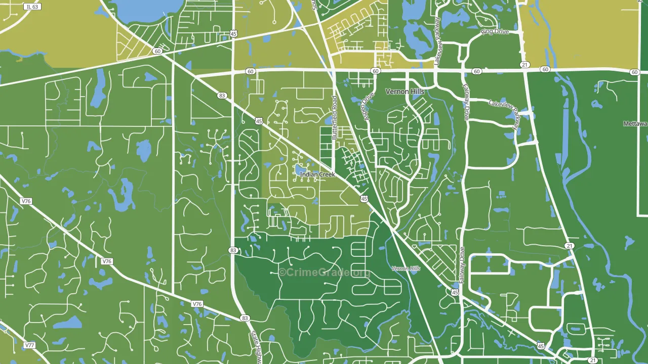 Indian Creek, IL Map of Murder Rates