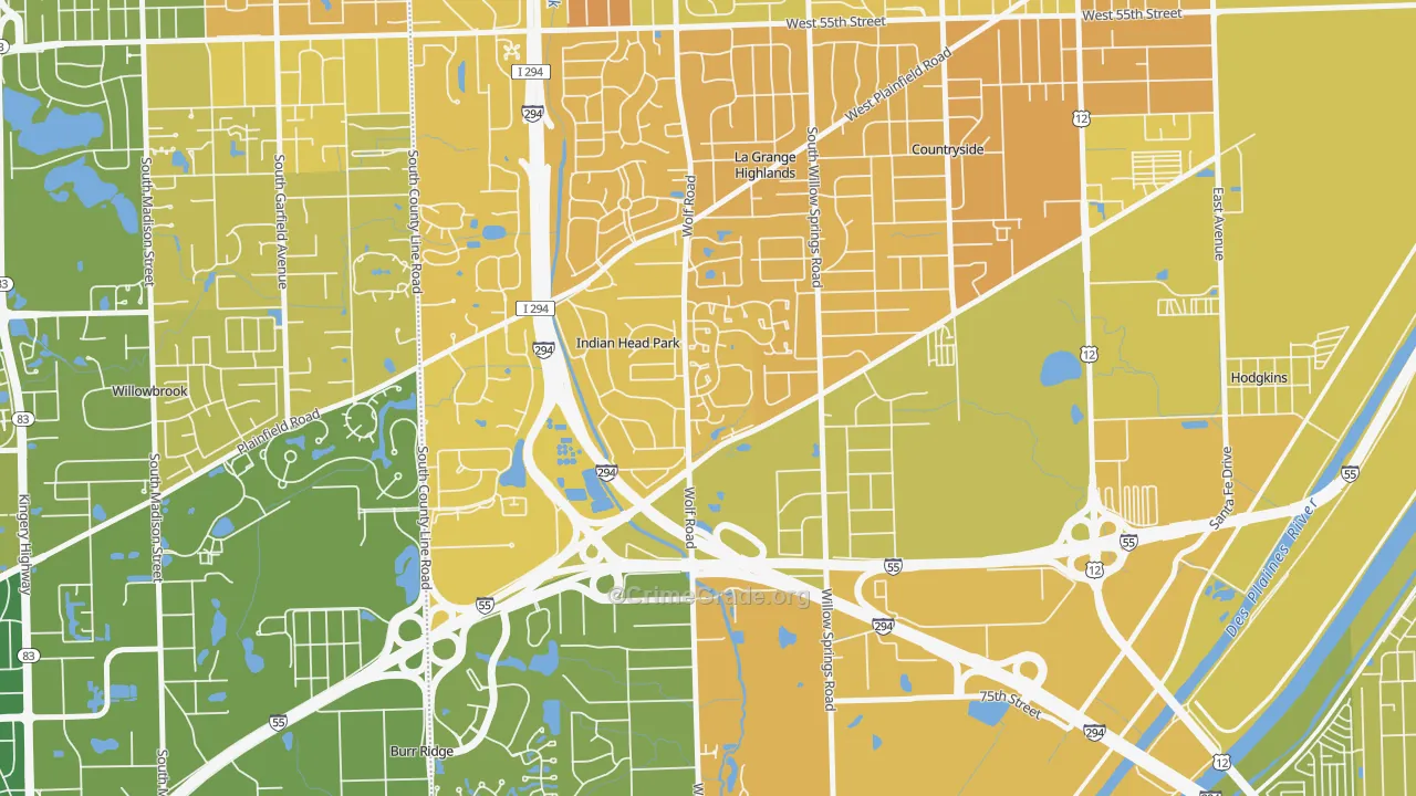 Indian Head Park, IL Map of Murder Rates