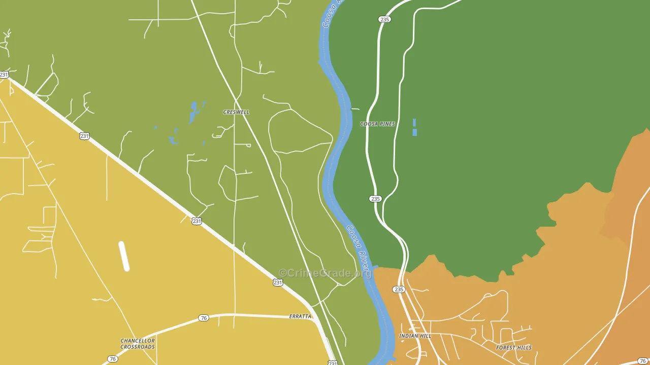 Indian Hill, AL Map of Murder Rates